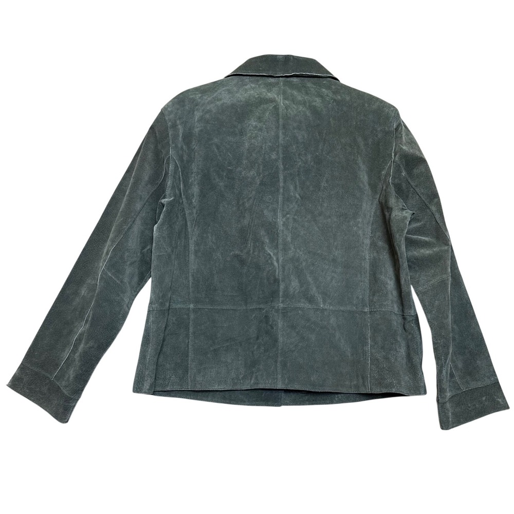 Chico's Palm Desert Olive Green Suede Leather Jacket Blazer Size 2 (L 12) NWT - Picture 3 of 8